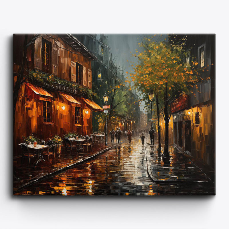 Café parisien sous la pluie